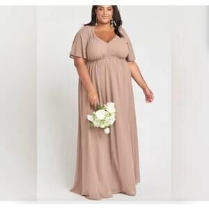 Show Me Your Mumu Brown Bridesmaid Maxi Dress Size 2XL Emily Empire Dune Chiffon